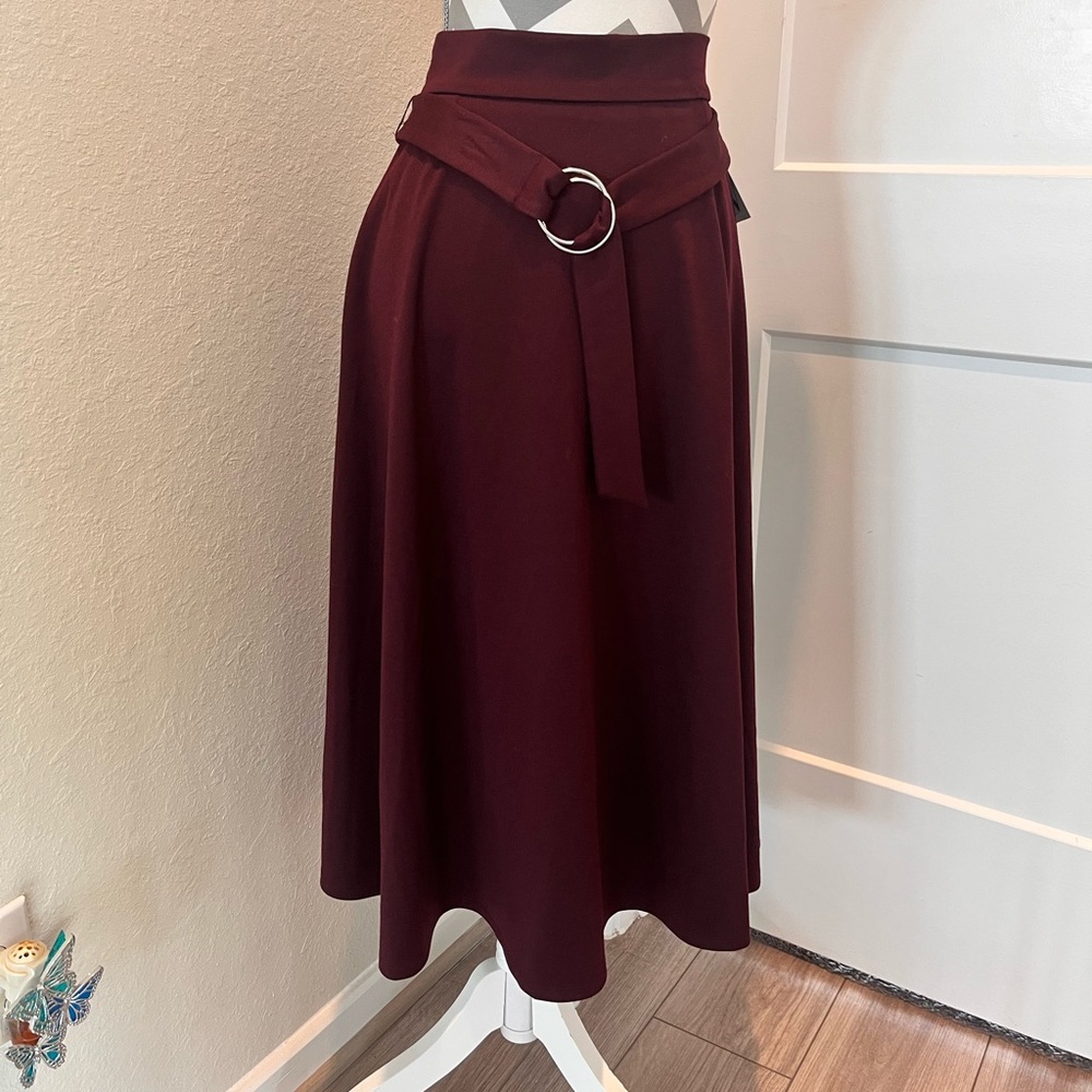 Worthington belted Long skirt With Belt and Pockets NWT Burgandy